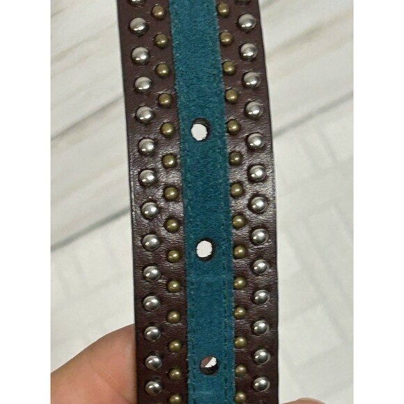 Harley Davidson Womens Size LARGE Brown Leather Teal Blue Gold Silver STUDDED main image 8
